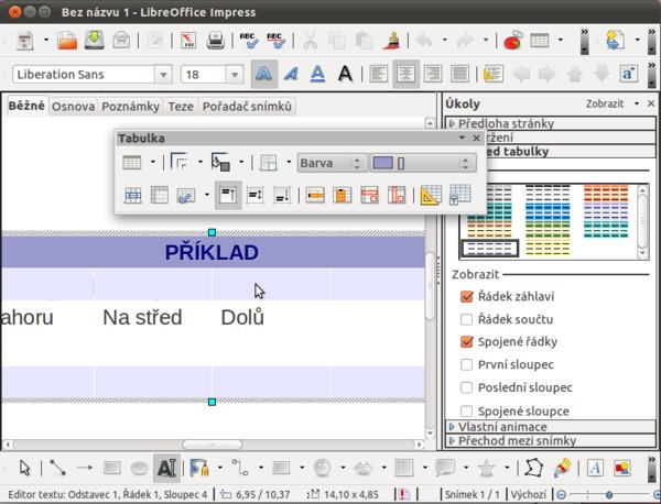 Vzhled tabulky – jedenáct barevných kombinací na výběr
