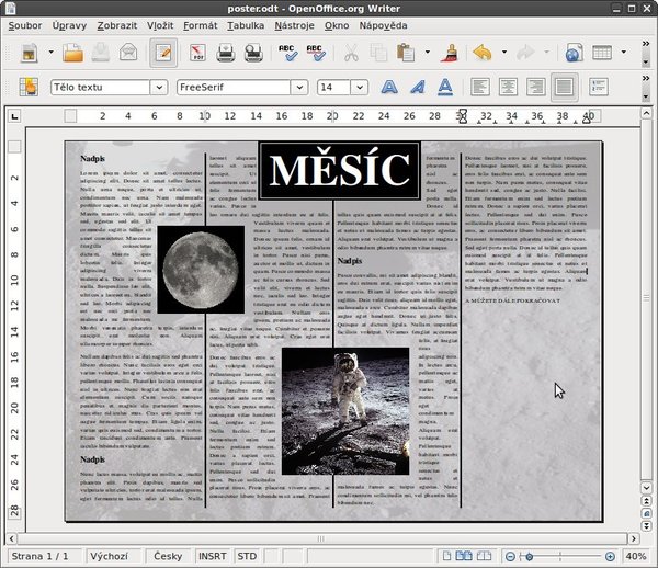 I ve Writeru lze vytvořit pěkný plakát s využitím sloupců