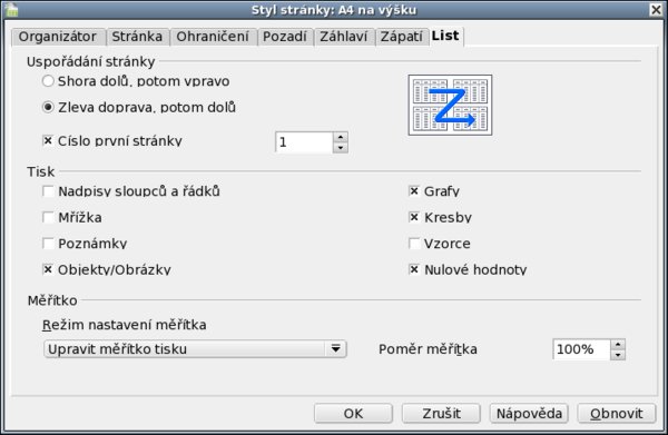 Nastavení stylu stránky – karta List