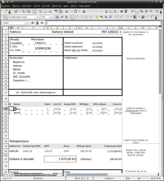 Strana listu "invoice - faktura"