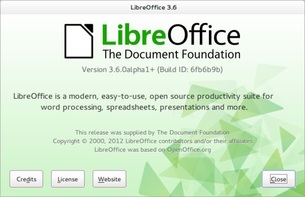 Nový dialog v menu Nápověda - O aplikaci LibreOffice