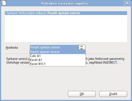 Nyní můžete v nastavení Calcu určit syntaxi použitých vzorců