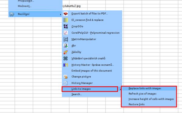 Nabídka doplňku Links to images