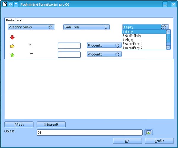 Podmíněné formátování nyní umožňuje splnění podmínky vyjádřit i sadou ikon