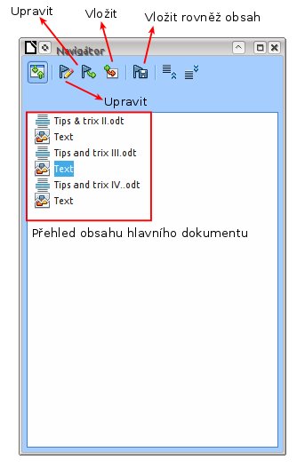 Přehled tlačítek Navigátoru v hlavním pohledu