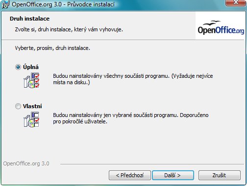 Úplná, nebo vlastní instalace