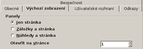 Volba panelů v novém PDF dokumentu