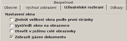 Nastavení zobrazení okna PDF