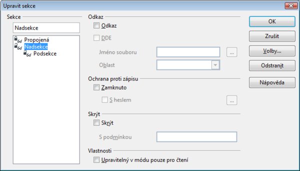 Ukázka hierarchie sekcí (v dialogu pro úpravu vlastností sekce)