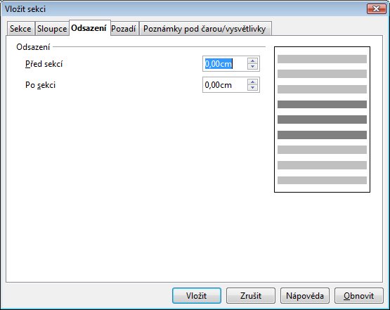 Nastavení odsazení sekce