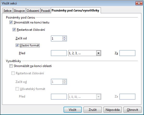Poznámky a vysvětlivky v sekci
