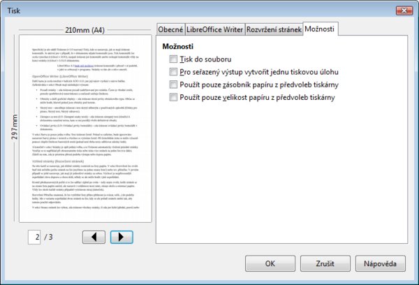 Karta Možnosti v LibreOffice Writeru