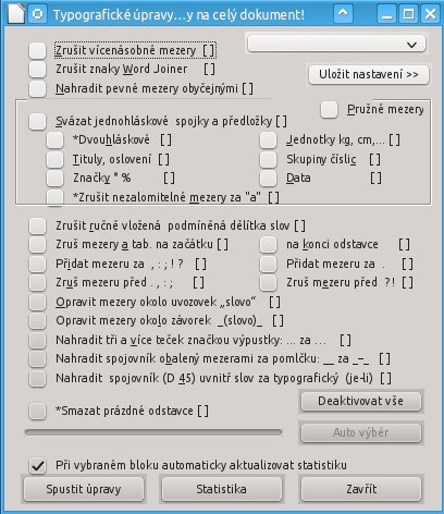 Základní okno pluginu, ve kterém nastavujete parametry, které chcete hromadně změnit