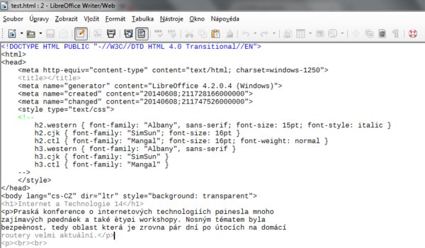 Zdrojový kód HTML dokumentu