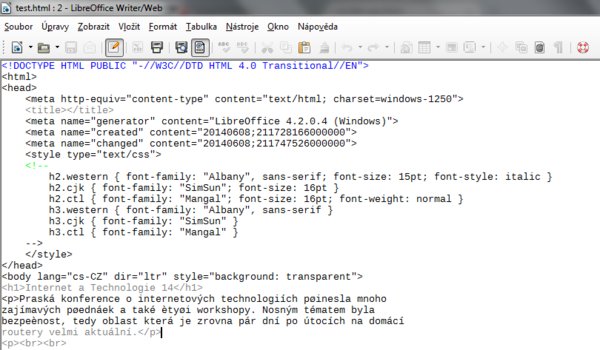 Zdrojový kód HTML dokumentu