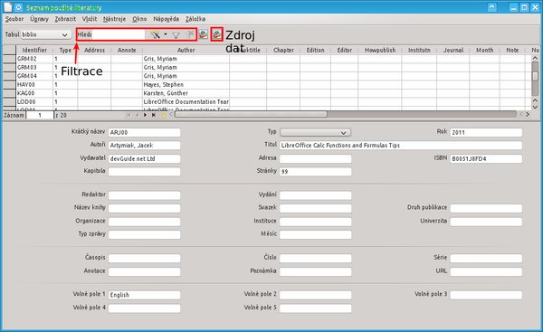 Databázové okno Seznam použité literatury
