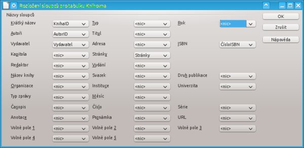 Ruční přiřazení sloupců jednotlivým typům polí