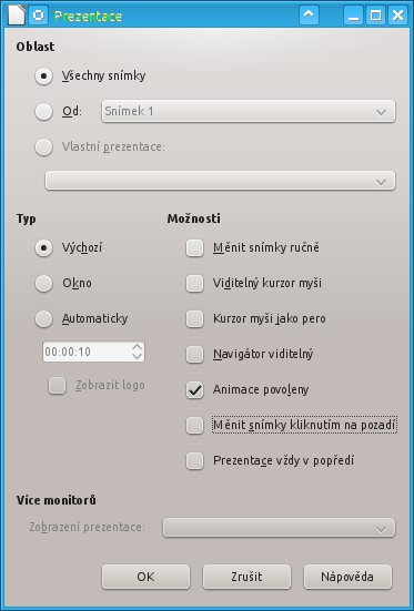 Nastavení chování prezentace při promítání