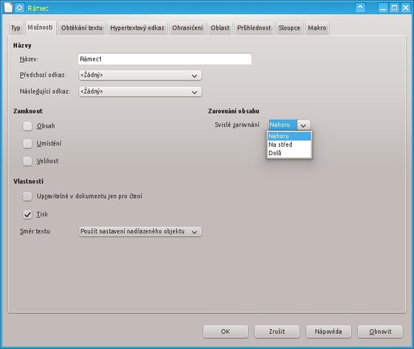 Nyní lze určit zarovnání obsahu v textových rámcích (Petr Valach)