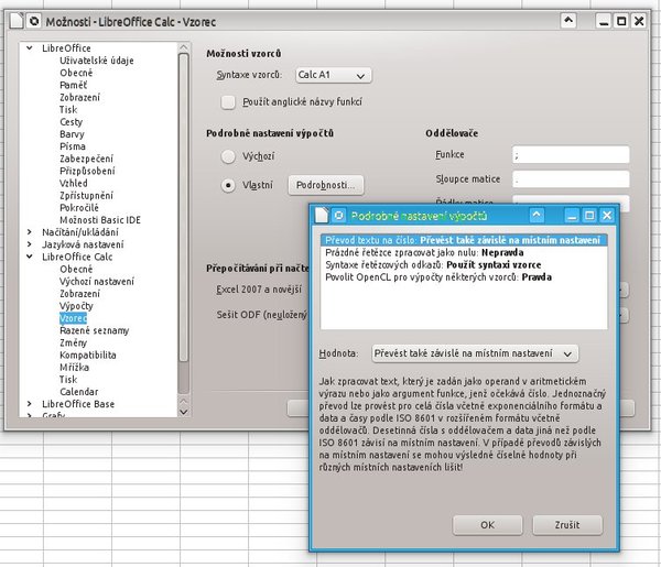 V nastavení Calcu určíte, co Calc provede s textovým obsahem buněk (Petr Valach)