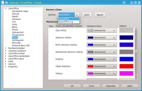 Změnit lze i barevné podání funkčních prvků v dokumentu