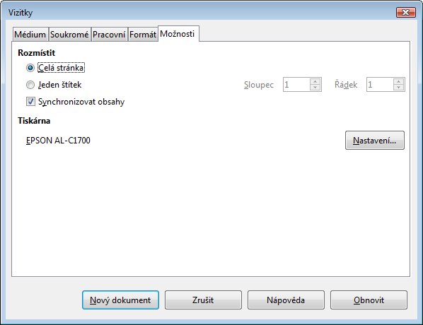 Další možnosti tvorby vizitek