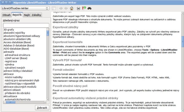 Doplněná, dosud nepřeložená část nápovědy v beta verzi LibreOffice 4.3