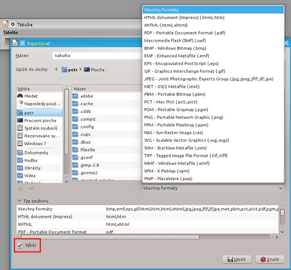 Z Impressu lze tabulku exportovat do řady (i nerastrových) formátů