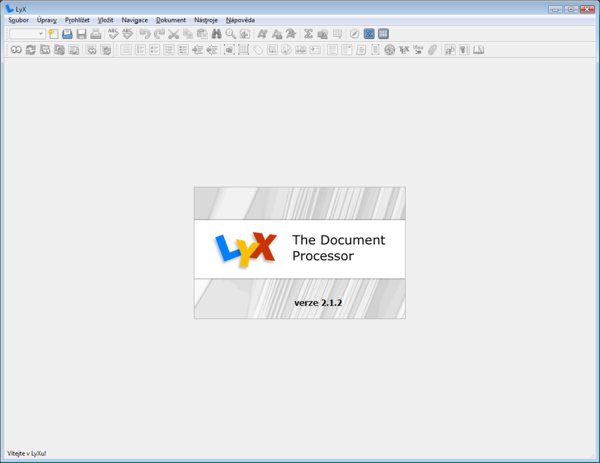 Program LyX po spuštění