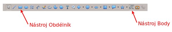 Poloha nástrojů Obdélník a Body v liště Kresba