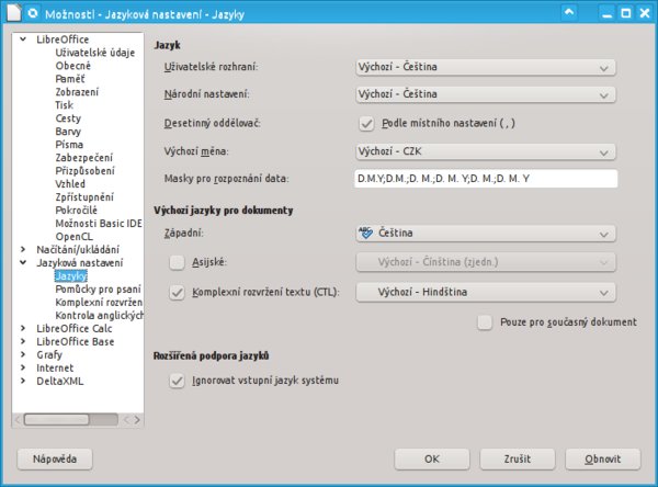 Kde najít zapnutí komplexního rozvržení textu