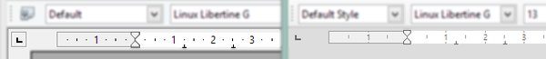 Pravítko má nyní poněkud profesionálnější vzhled (zdroj: https://wiki.documentfoundation.org/File:4.4_rulers.png)