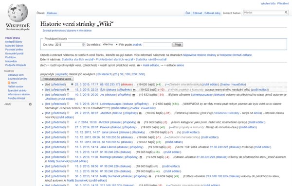 Historie stránky Wiki – kdo tu co dělal a kdy