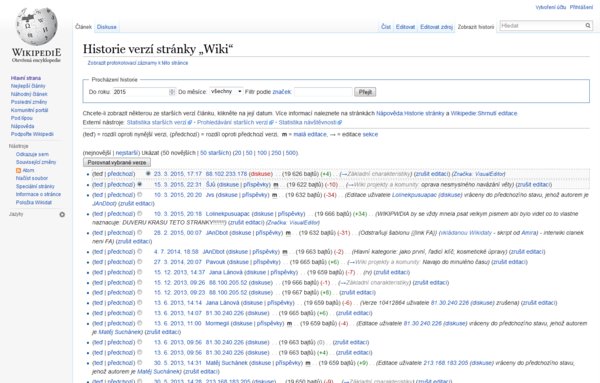 Historie stránky Wiki – kdo tu co dělal a kdy