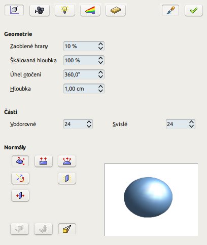Okno 3D efekty pro úpravu efektů 3D objektů