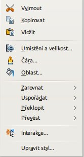 Zkrácená kontextová nabídka v Impressu