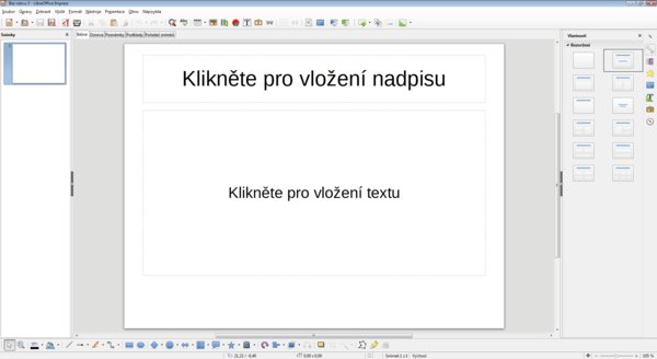 Okno programu Impress se zredukovaným počtem nástrojových lišt