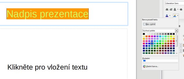 Nastavení barvy pozadí textu v Impressu