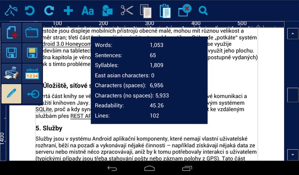 Zobrazení statistických informací o dokumentu