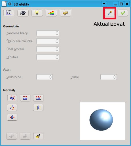 Umístění tlačítka Aktualizovat v okně 3D efekty