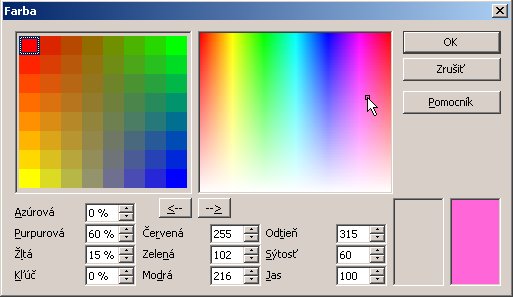 Dialógové okno Farba