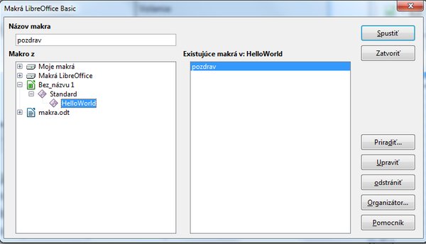 Nové makro v zozname makier