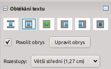 Nastavení obtékání textu kolem vybraných objektů v postranním panelu