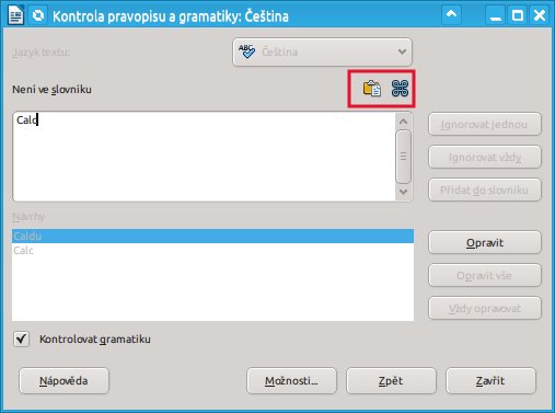 Nové ikony v okně Kontroly pravopisu