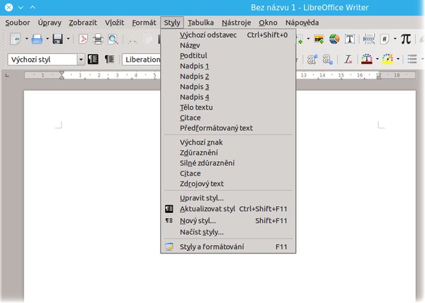 Nová nabídka ve Writeru určená k práci se styly