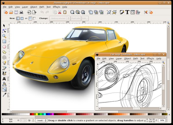 Příklad použití programu Inkscape (více autorů, GNU GPL, CC BY-SA 3.0)