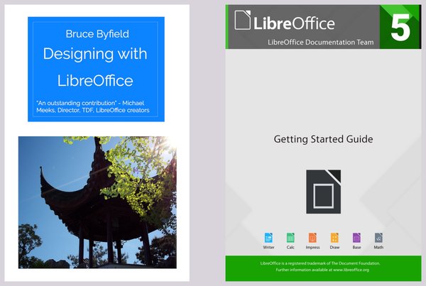 Titulní stránky příruček Designing with LibreOffice a Getting Started Guide