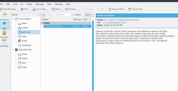 Prostředí e-mailového správce Kontactu - KMailu