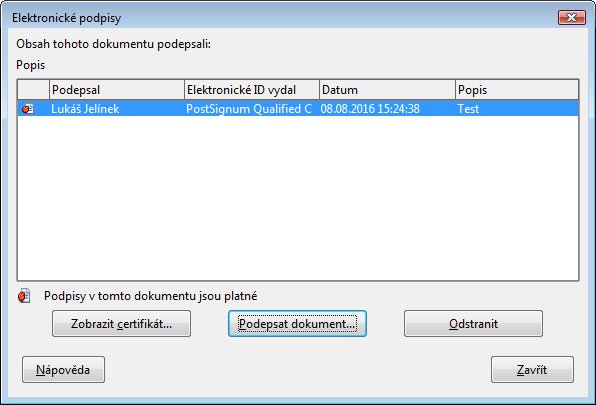Výsledek podepsání dokumentu