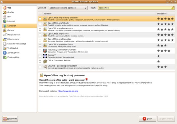 Ve zdrojích Ubuntu 8.04 je Openoffice.org 2.4